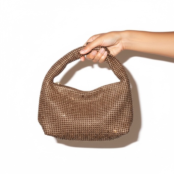 Handbags - Gold Rhinestone Knot Handle Shoulder Bag Y2K Holiday Party Evening Purse